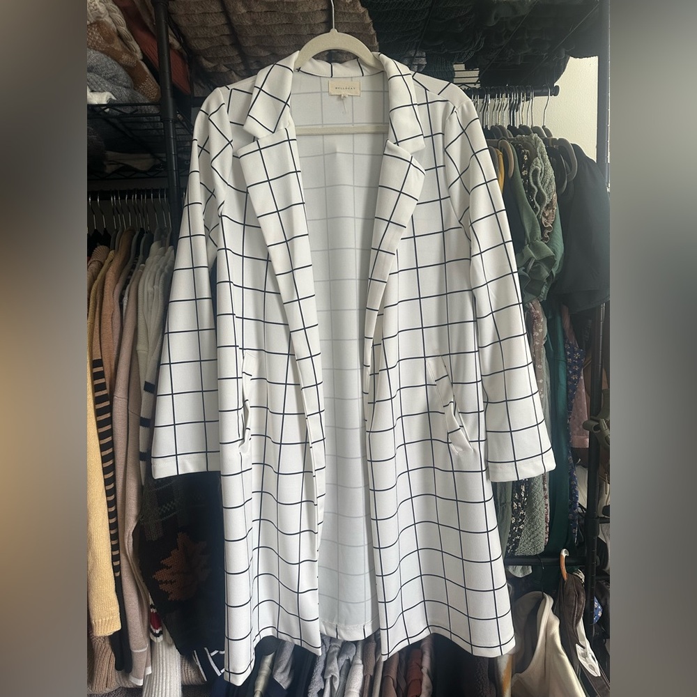 MELLODAY White and Black Grid Trench Coat